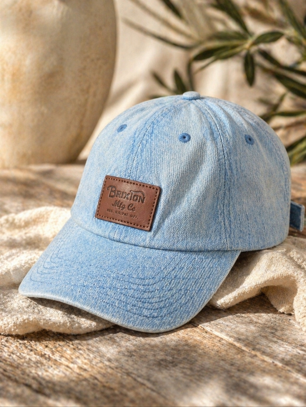 Brixton Unisex Light Wash Denim Strapback Cap Hat 100% Cotton